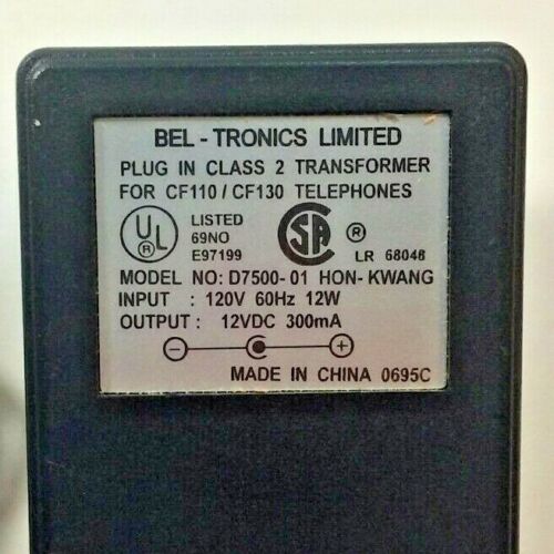 *Brand NEW*12V 300mA Bel-tronics LIMITED D7500-01 Class 2 Transformer Ac Adapter